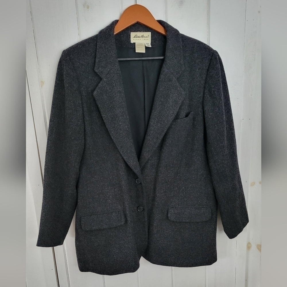 Eddie Bauer Wool Blend 2 Button Marled Grey Jacket Blazer